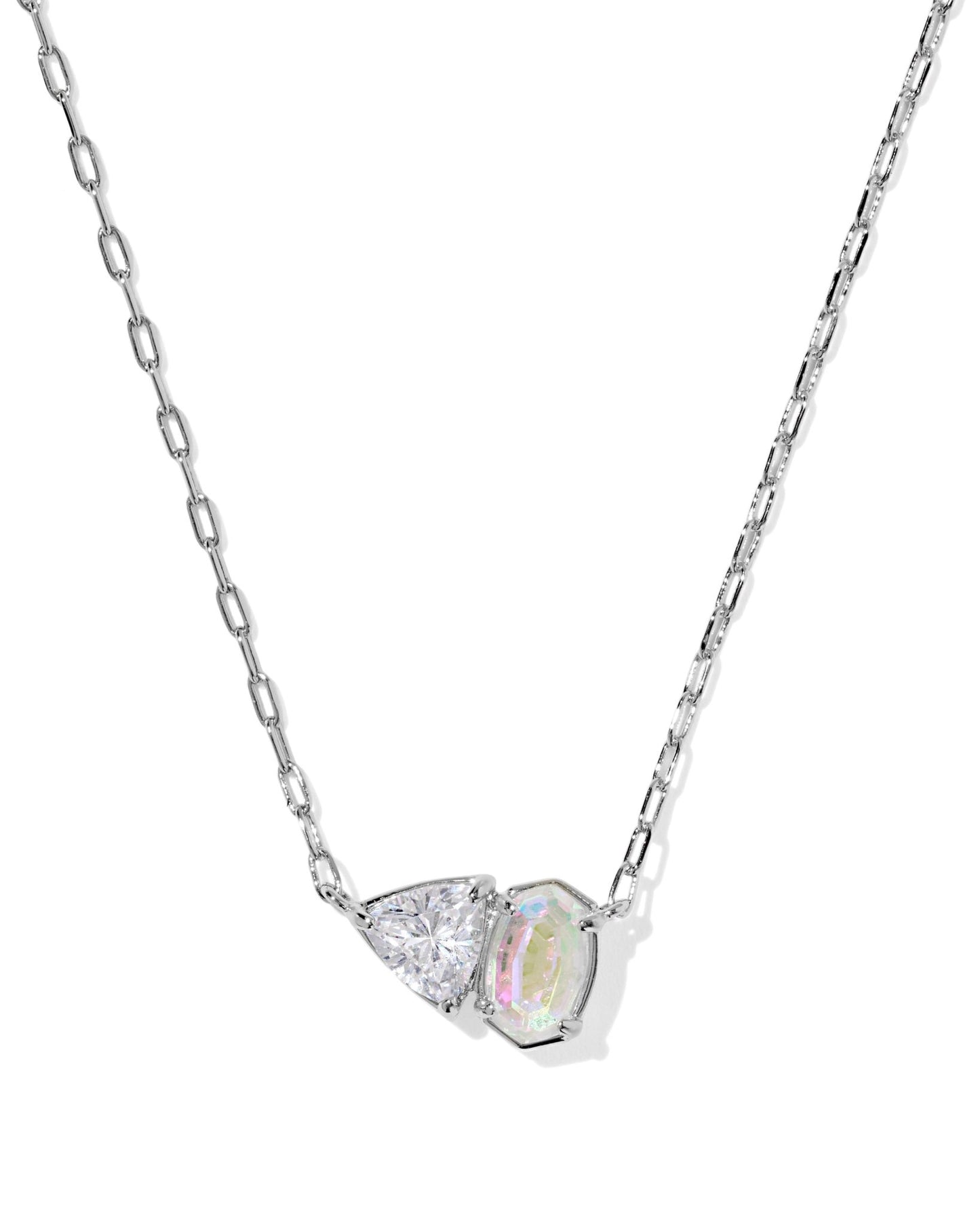 TATUM SHORT PENDANT NECKLACE RHODIUM WHITE CZ MIX - She Chester