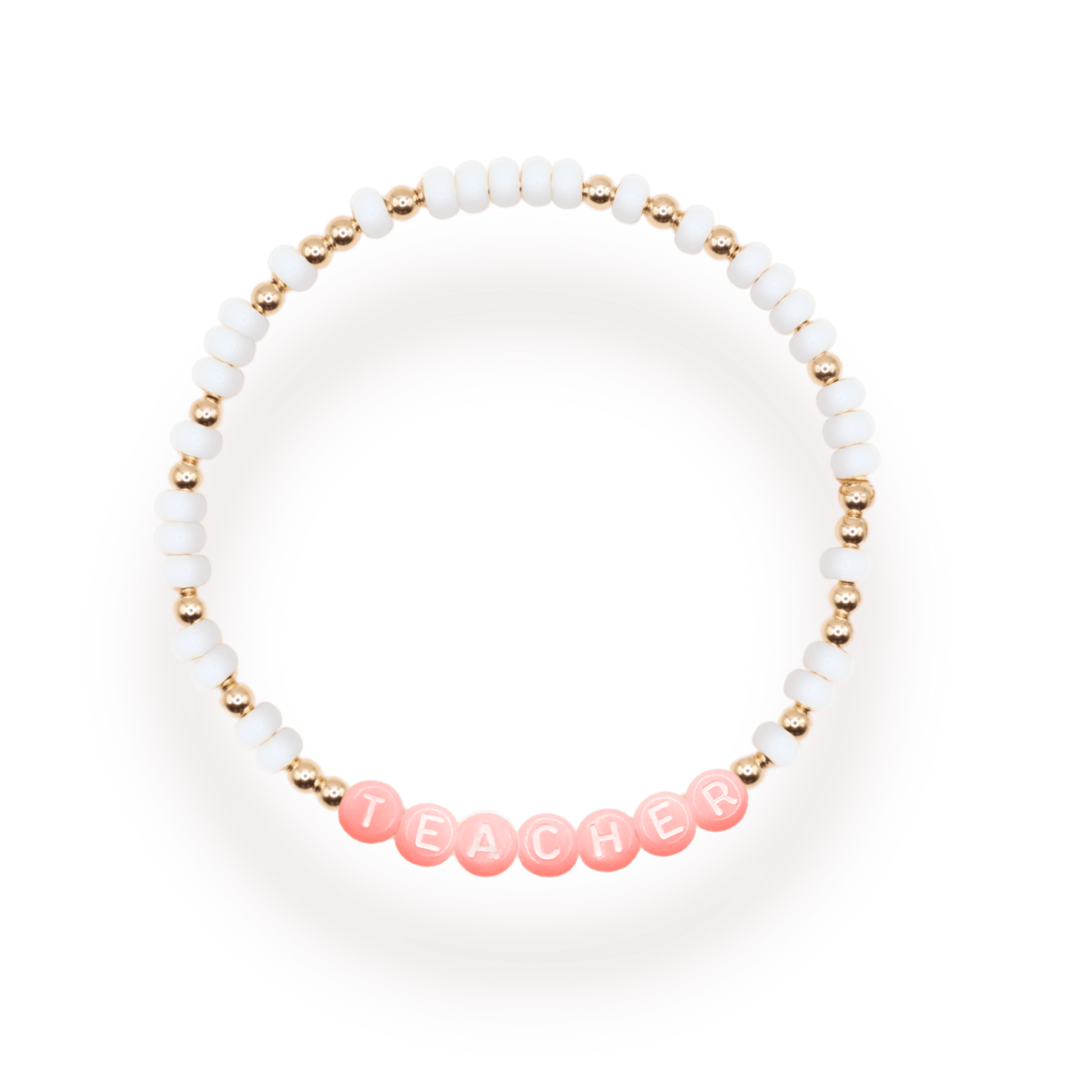 Teacher Pastel Pink Letter Bracelet: Standard 6.75 inch / Gold - She Chester