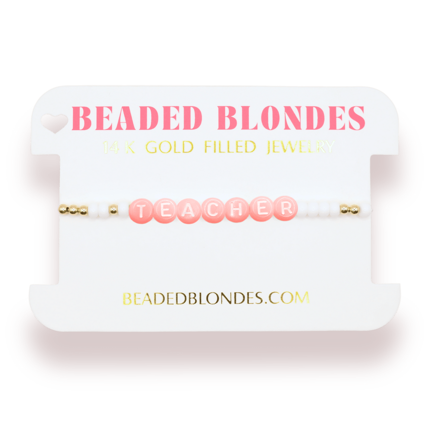 Teacher Pastel Pink Letter Bracelet: Standard 6.75 inch / Gold - She Chester