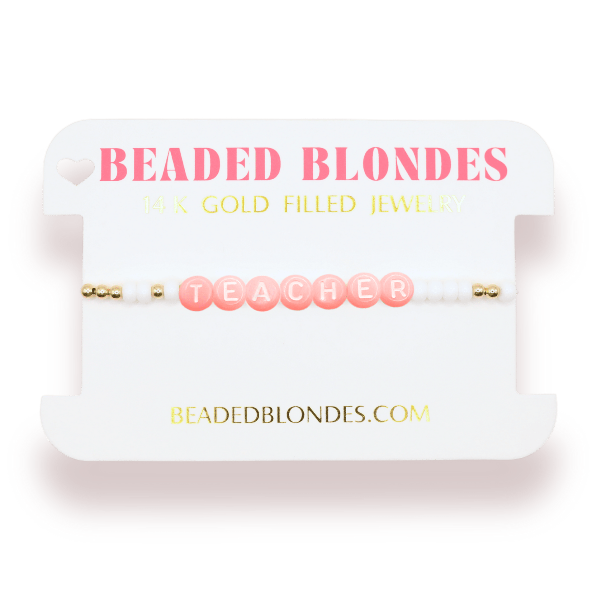 Teacher Pastel Pink Letter Bracelet: Standard 6.75 inch / Gold - She Chester
