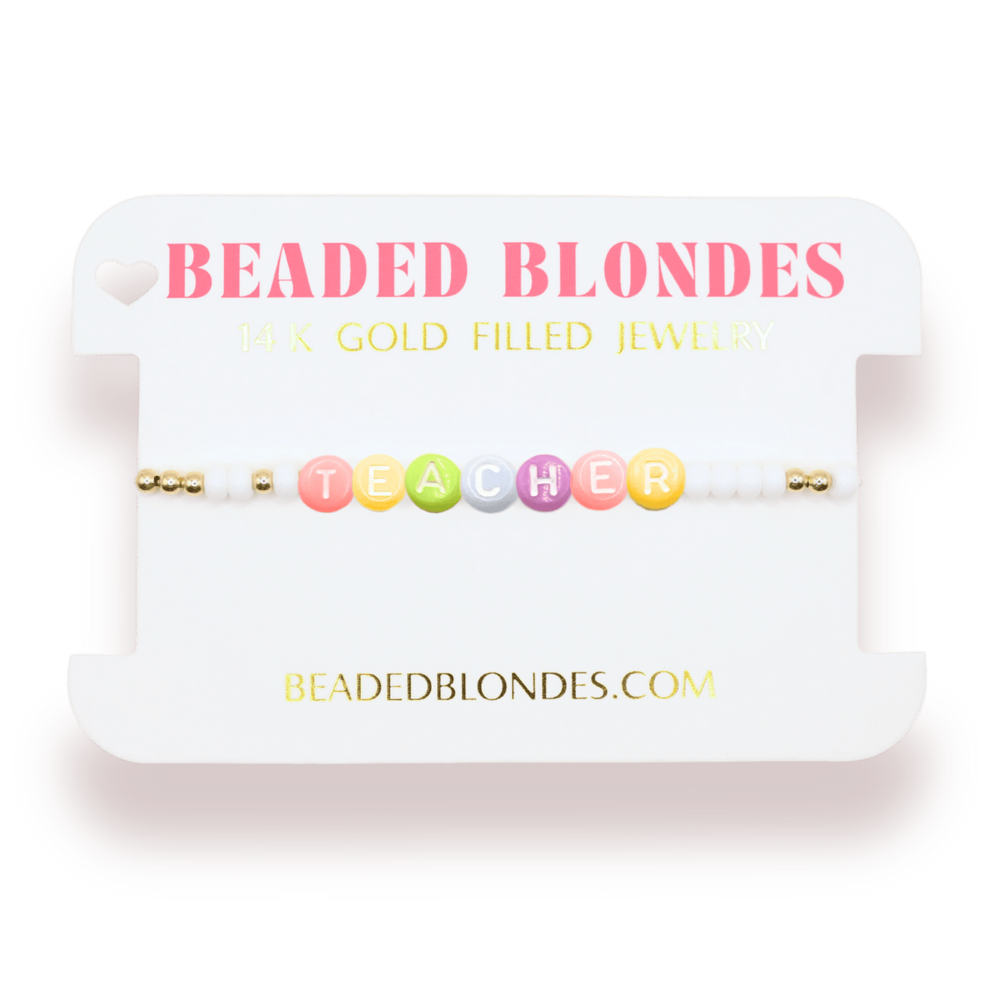 Teacher Rainbow Letter Bracelet: Standard 6.75 inch / Gold - She Chester
