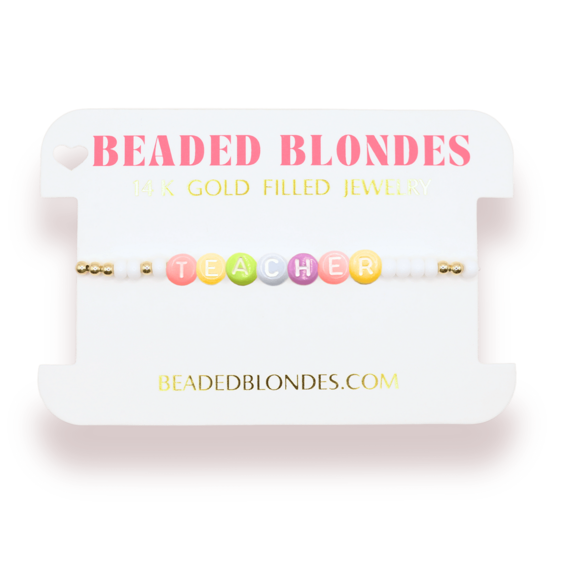 Teacher Rainbow Letter Bracelet: Standard 6.75 inch / Gold - She Chester