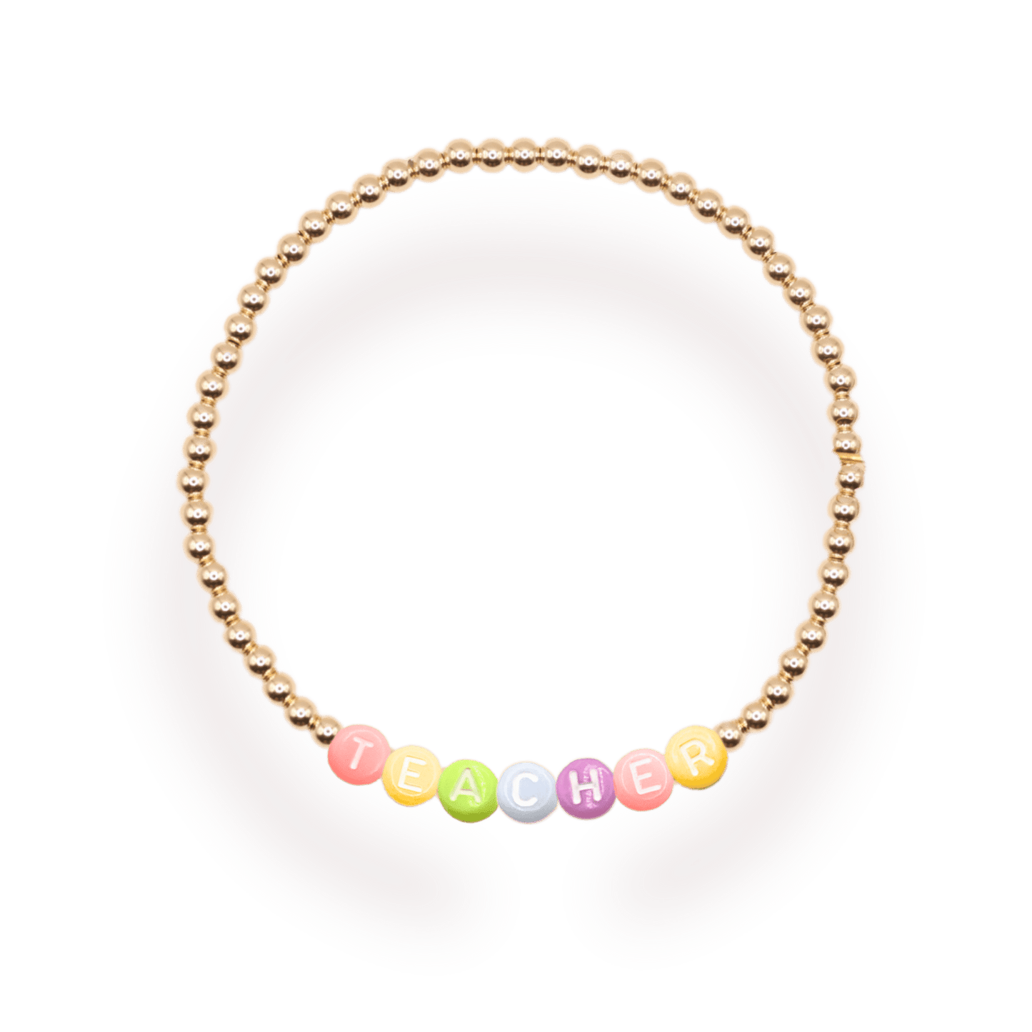 Teacher Rainbow Letter Bracelet: Standard 6.75 inch / Gold - She Chester