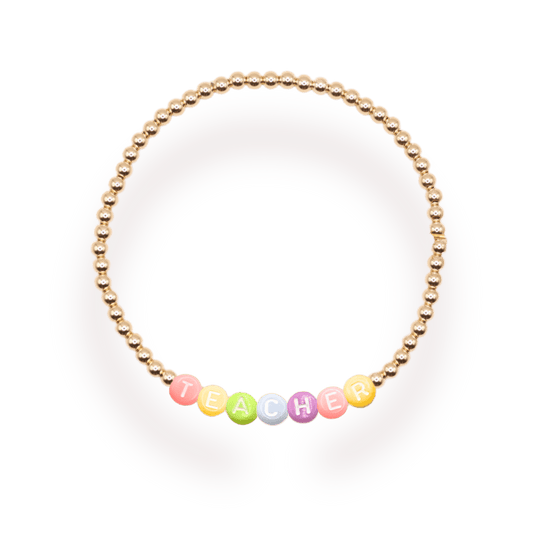 Teacher Rainbow Letter Bracelet: Standard 6.75 inch / Gold - She Chester