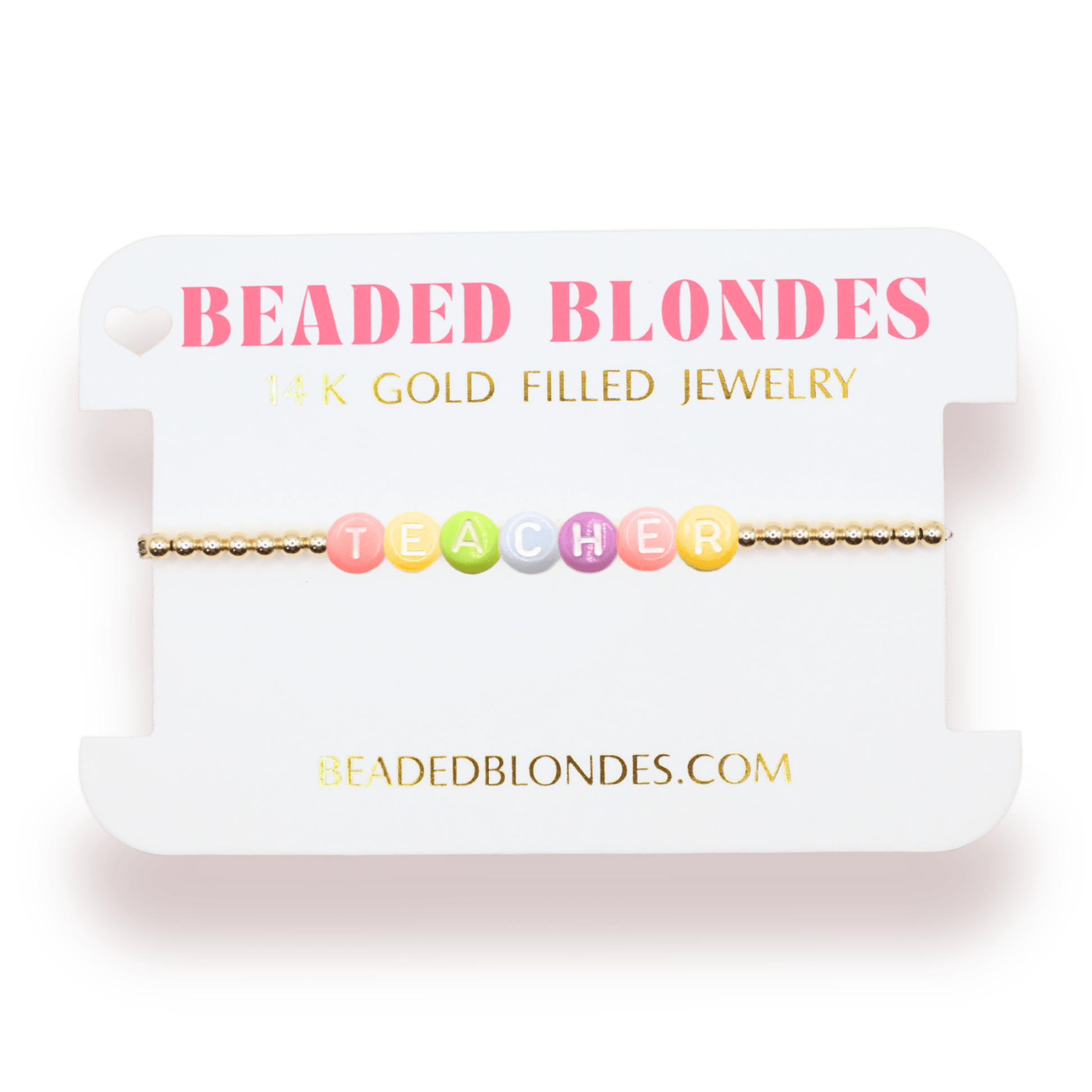 Teacher Rainbow Letter Bracelet: Standard 6.75 inch / Gold - She Chester