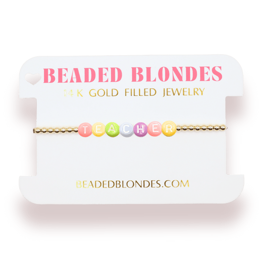 Teacher Rainbow Letter Bracelet: Standard 6.75 inch / Gold - She Chester
