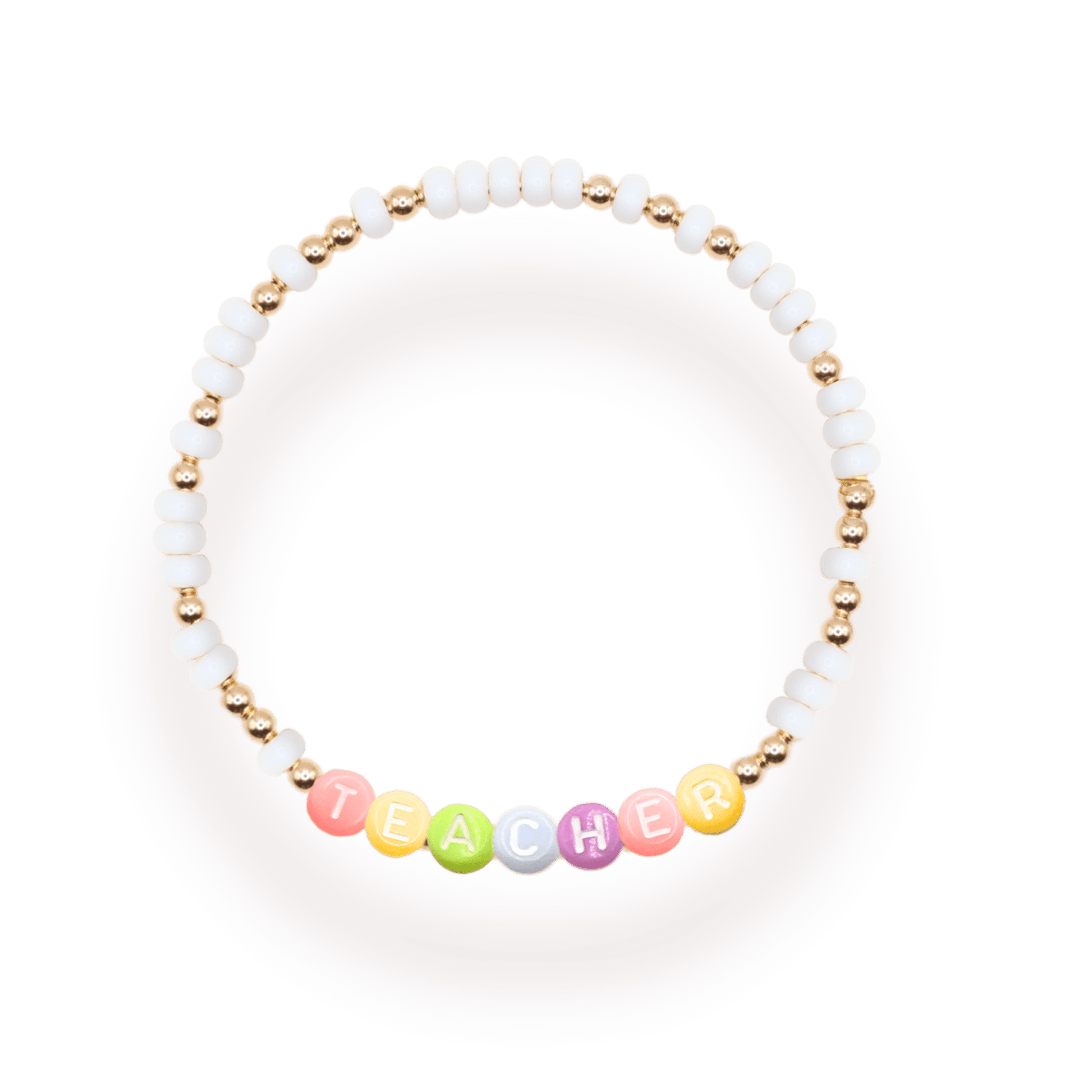Teacher Rainbow Letter Bracelet: Standard 6.75 inch / Gold - She Chester