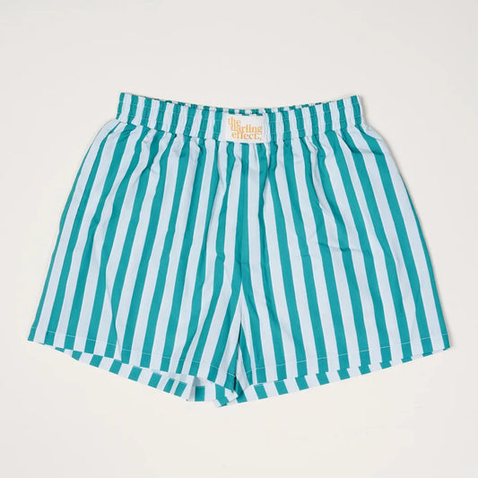 Teal Blue Stripes Darling Boxer Shorts - She Chester