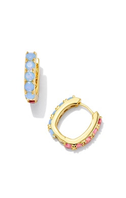 CHANDLER HUGGIE EARRINGSGOLD PINK BLUE MIX