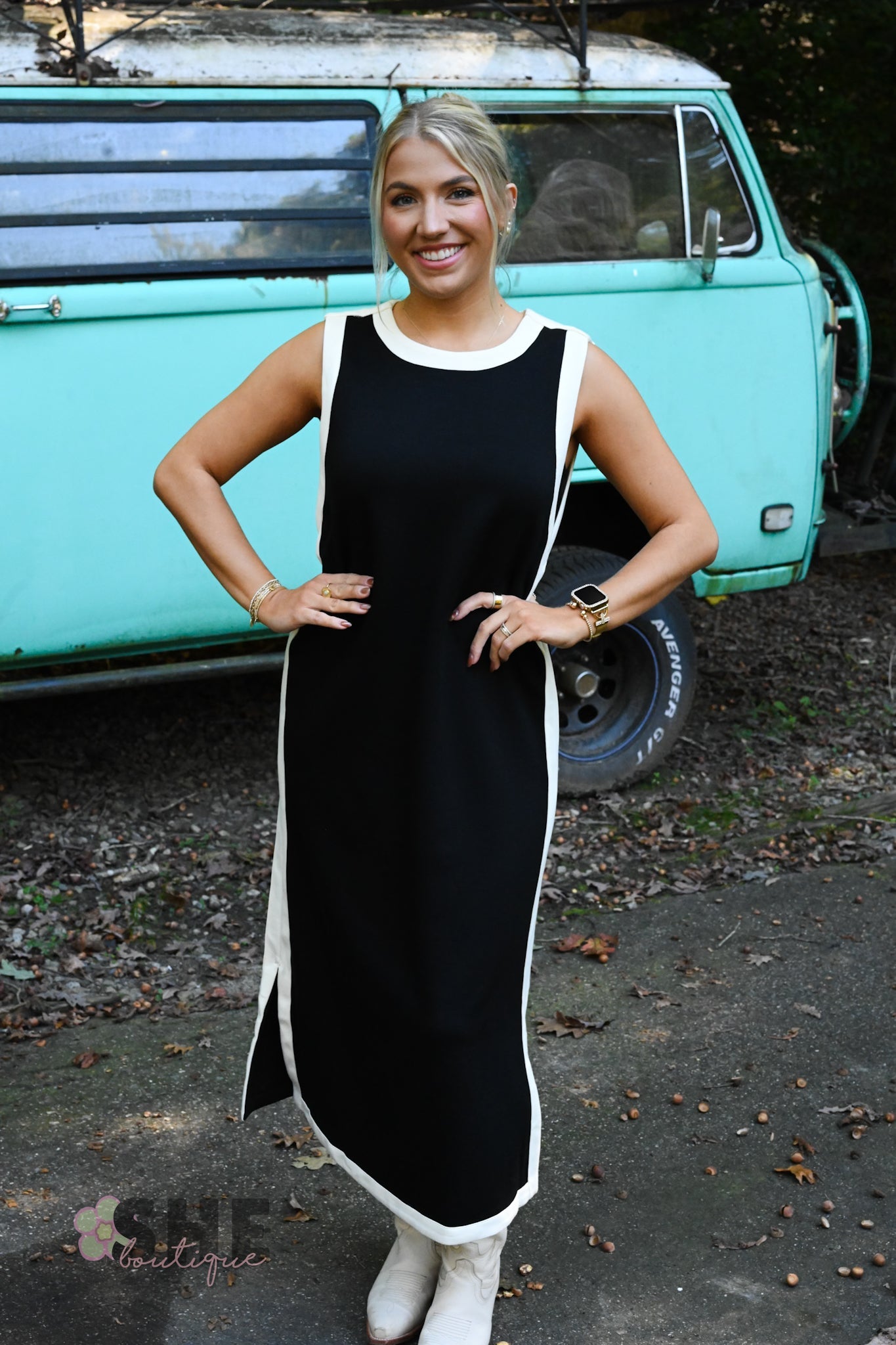 The Elaine Trimmed Black Maxi - She Chester