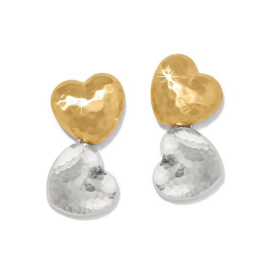 Trianon Heart Small Two Tone Post Drop Earrings JA0112