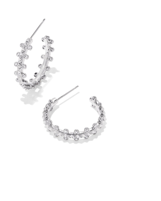 Jada Small Hoop Earrings Rhodium White Crystal