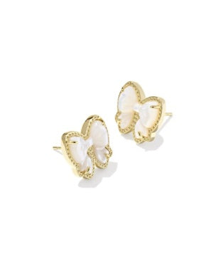 Haley Bow Gold Ivory MOP Stud Earrings