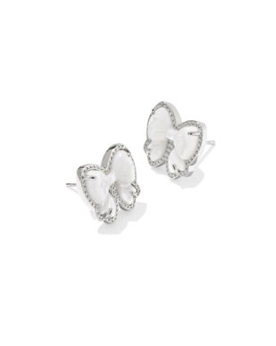 Haley Bow Rhodium Ivory MOP Stud Earrings