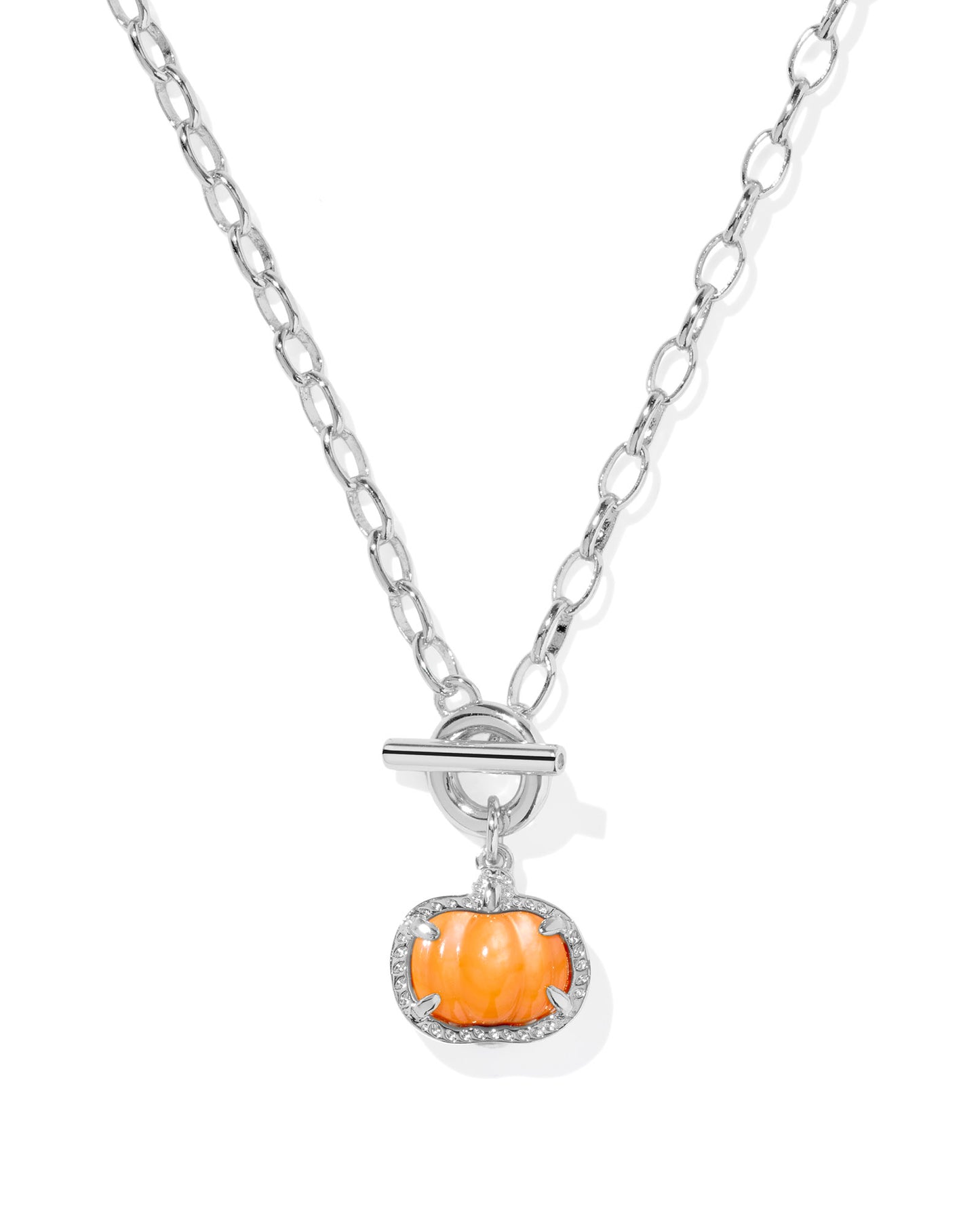 PUMPKIN LINK AND CHAIN NECKLACE SILVER ORANGE MOTHER OF PEARL