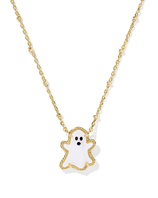 GHOST SHORT PENDANT NECKLACE GOLD WHITE MOTHER OF PEARL