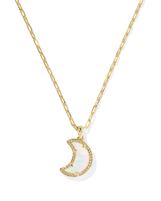 MOON SHORT PENDANT NECKLACE GOLD WHITE OPALESCENT RESIN