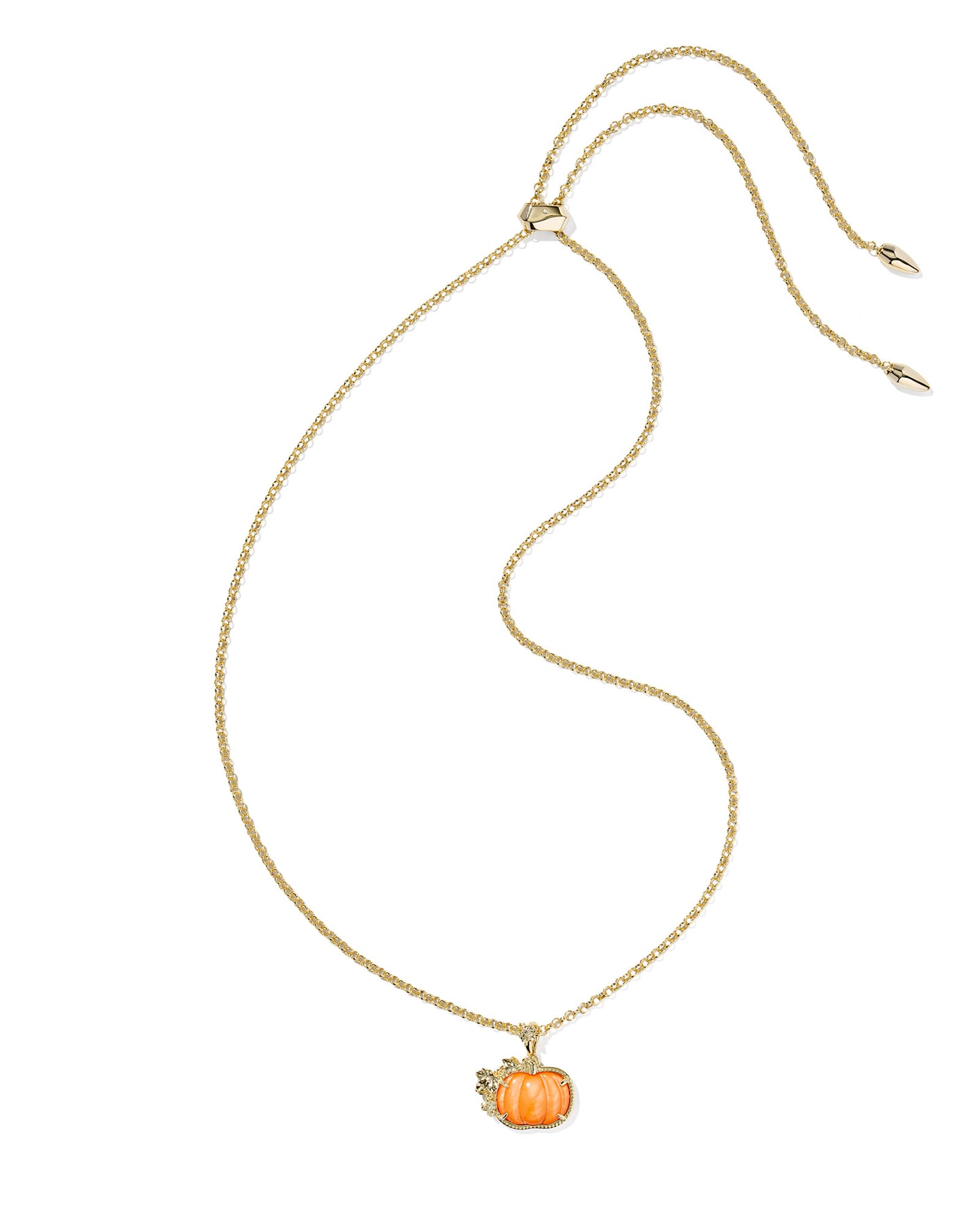 PUMPKIN LONG PENDANT NECKLACE GOLD ORANGE MOTHER OF PEARL