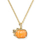 PUMPKIN LONG PENDANT NECKLACE GOLD ORANGE MOTHER OF PEARL