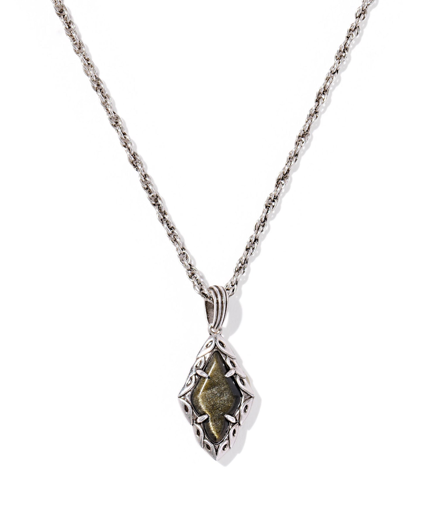 ADELINE SHORT PENDANT NECKLACE VINTAGE SILVER GOLDEN OBSIDIAN