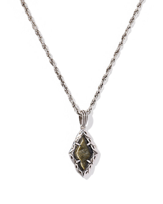 ADELINE SHORT PENDANT NECKLACE VINTAGE SILVER GOLDEN OBSIDIAN
