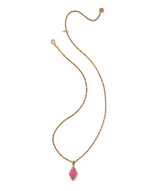 ADELINE SHORT PENDANT NECKLACE VINTAGE GOLD DARK FUCHSIA VARIEGATED MAGNESITE