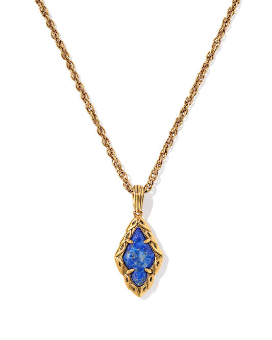 ADELINE SHORT PENDANT NECKLACE VINTAGE GOLD BLUE LAPIS