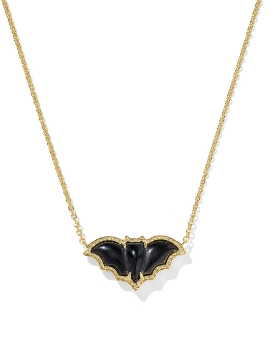BAT SHORT PENDANT NECKLACE GOLD GOLDEN OBSIDIAN