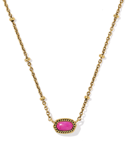MINI ELISA SATELLITE SHORT PENDANT NECKLACE VINTAGE GOLD DARK FUCHSIA VARIEGATED MAGNESITE