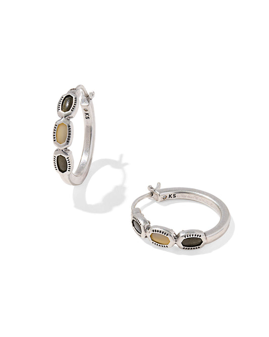 MINI ELISA HOOP EARRINGS VINTAGE SILVER BLACK MIX