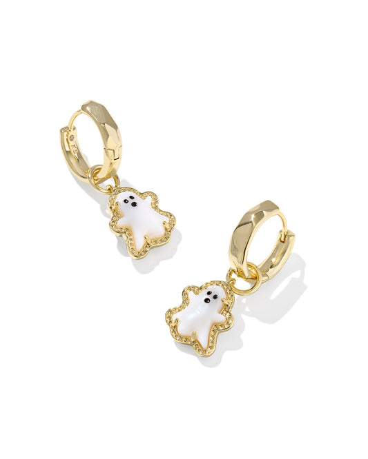 GHOST HUGGIE EARRINGS GOLD WHITE MOTHER OF PEARL