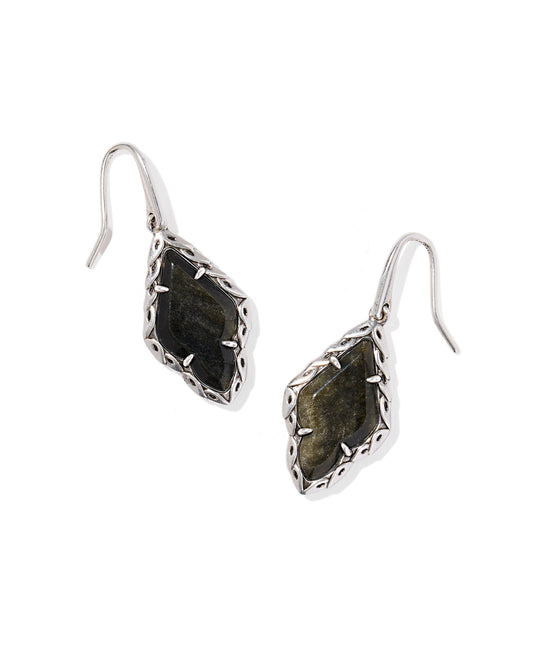 ADELINE DROP EARRINGS VINTAGE SILVER GOLDEN OBSIDIAN