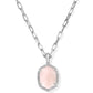 DAPHNE PAVE FRAME SHORT PENDANT NECKLACE SILVER ROSE QUARTZ