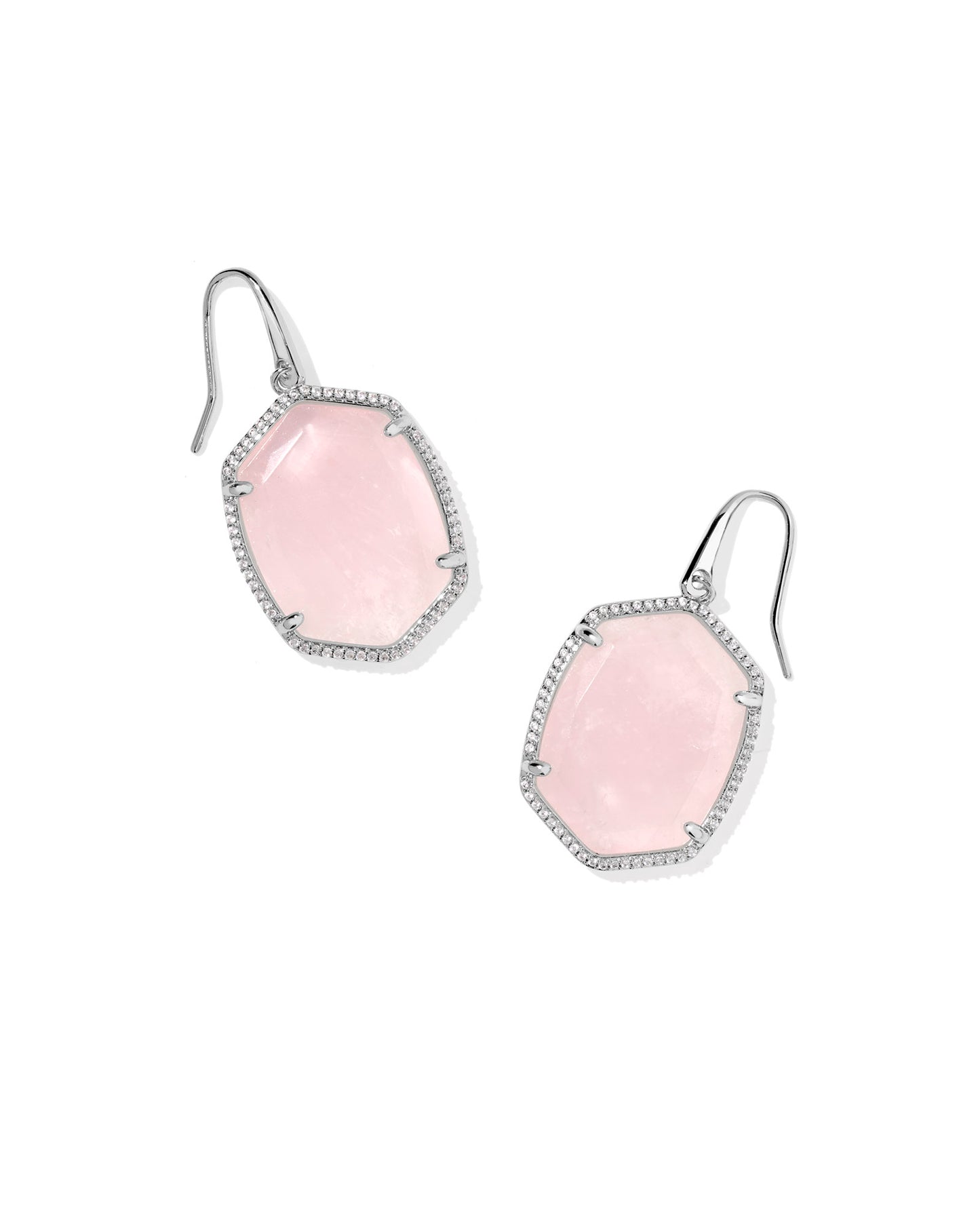DAPHNE PAVE FRAME DROP EARRINGS SILVER ROSE QUARTZ