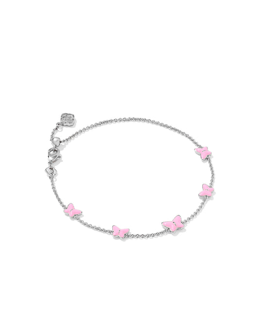 LILLIA BUTTERFLY ENAMEL DELICATE CHAIN BRACELET SILVER PINK ENAMEL