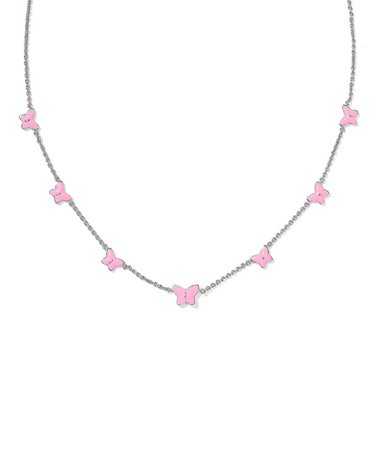 LILLIA BUTTERFLY ENAMEL STRAND NECKLACE SILVER PINK ENAMEL