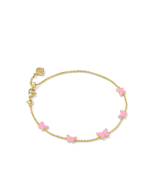 LILLIA BUTTERFLY ENAMEL DELICATE CHAIN BRACELET GOLD PINK ENAMEL