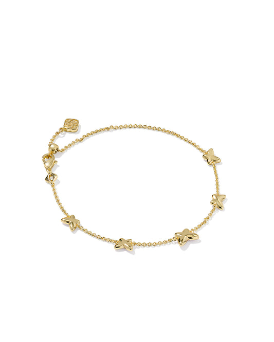 LILLIA BUTTERFLY ENAMEL DELICATE CHAIN BRACELET GOLD PINK ENAMEL