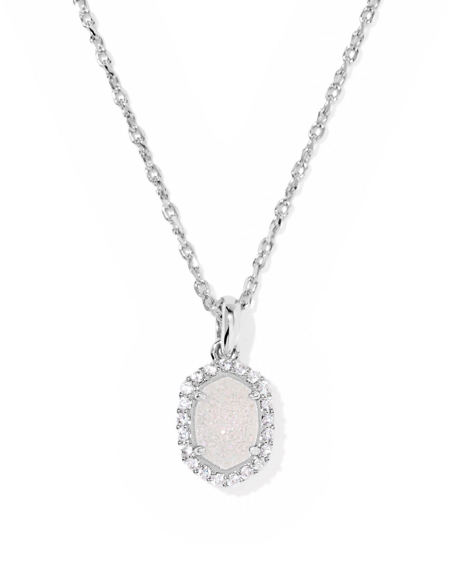 DAPHNE CRYSTAL FRAME SHORT PENDANT NECKLACESILVER IRIDESCENT DRUSY