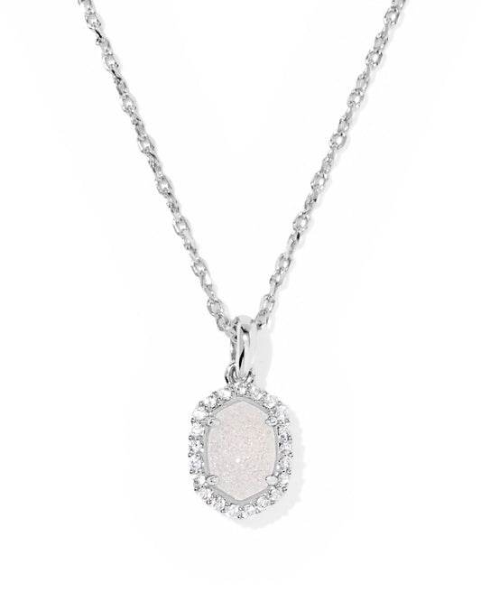 DAPHNE CRYSTAL FRAME SHORT PENDANT NECKLACESILVER IRIDESCENT DRUSY