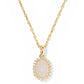 DAPHNE CRYSTAL FRAME SHORT PENDANT NECKLACE GOLD IRIDESCENT DRUSY