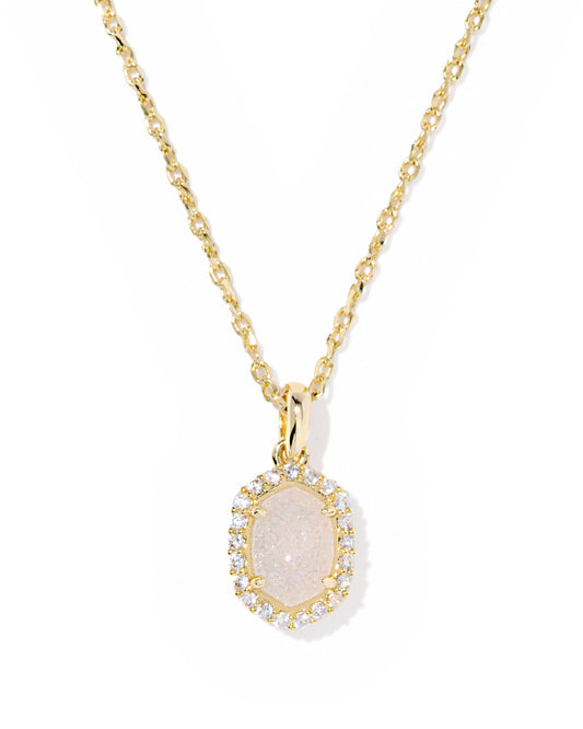 DAPHNE CRYSTAL FRAME SHORT PENDANT NECKLACE GOLD IRIDESCENT DRUSY