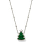 HOLIDAY TREE SHORT PENDANT NECKLACE SILVER GREEN QUARTZITE