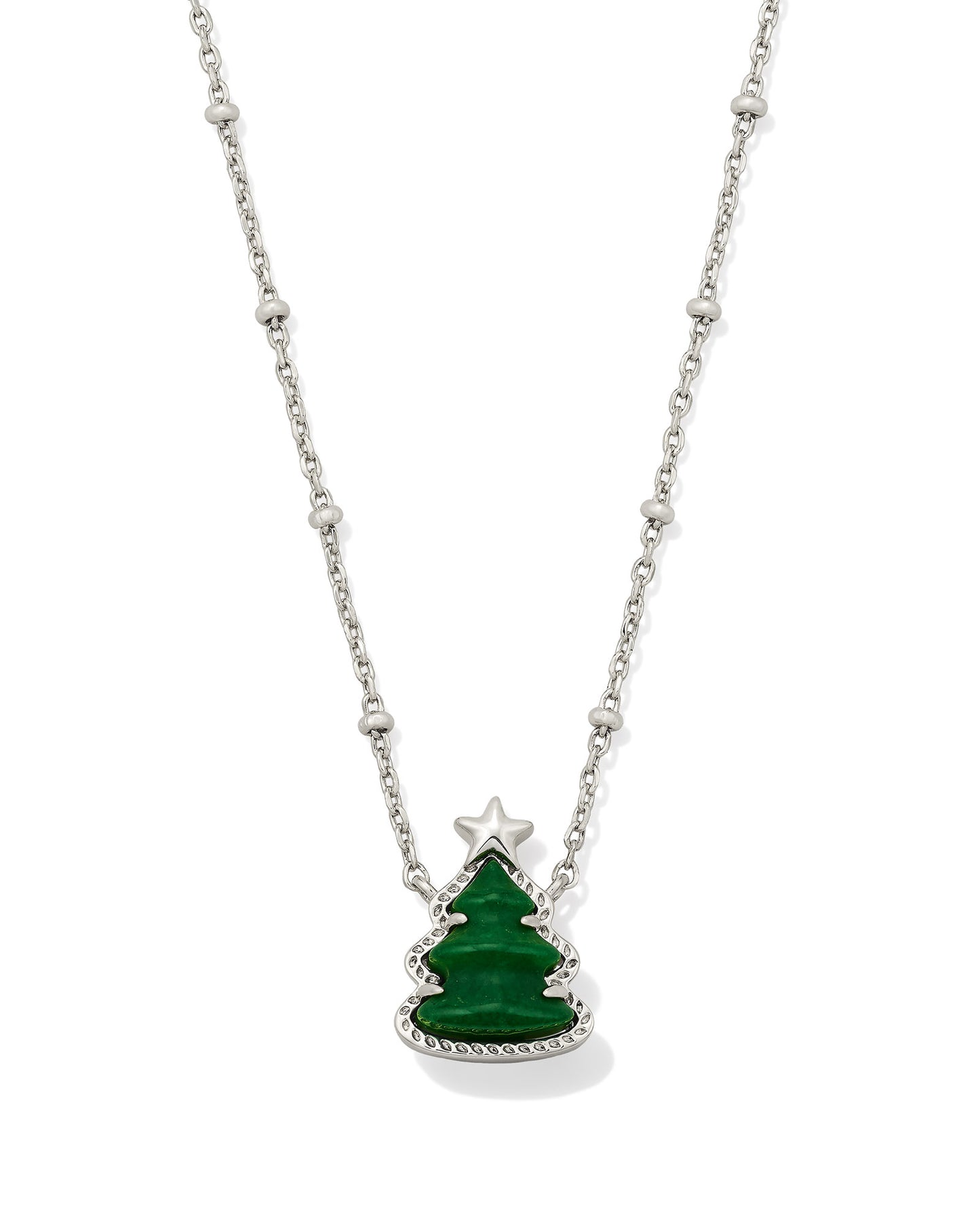 HOLIDAY TREE SHORT PENDANT NECKLACE SILVER GREEN QUARTZITE