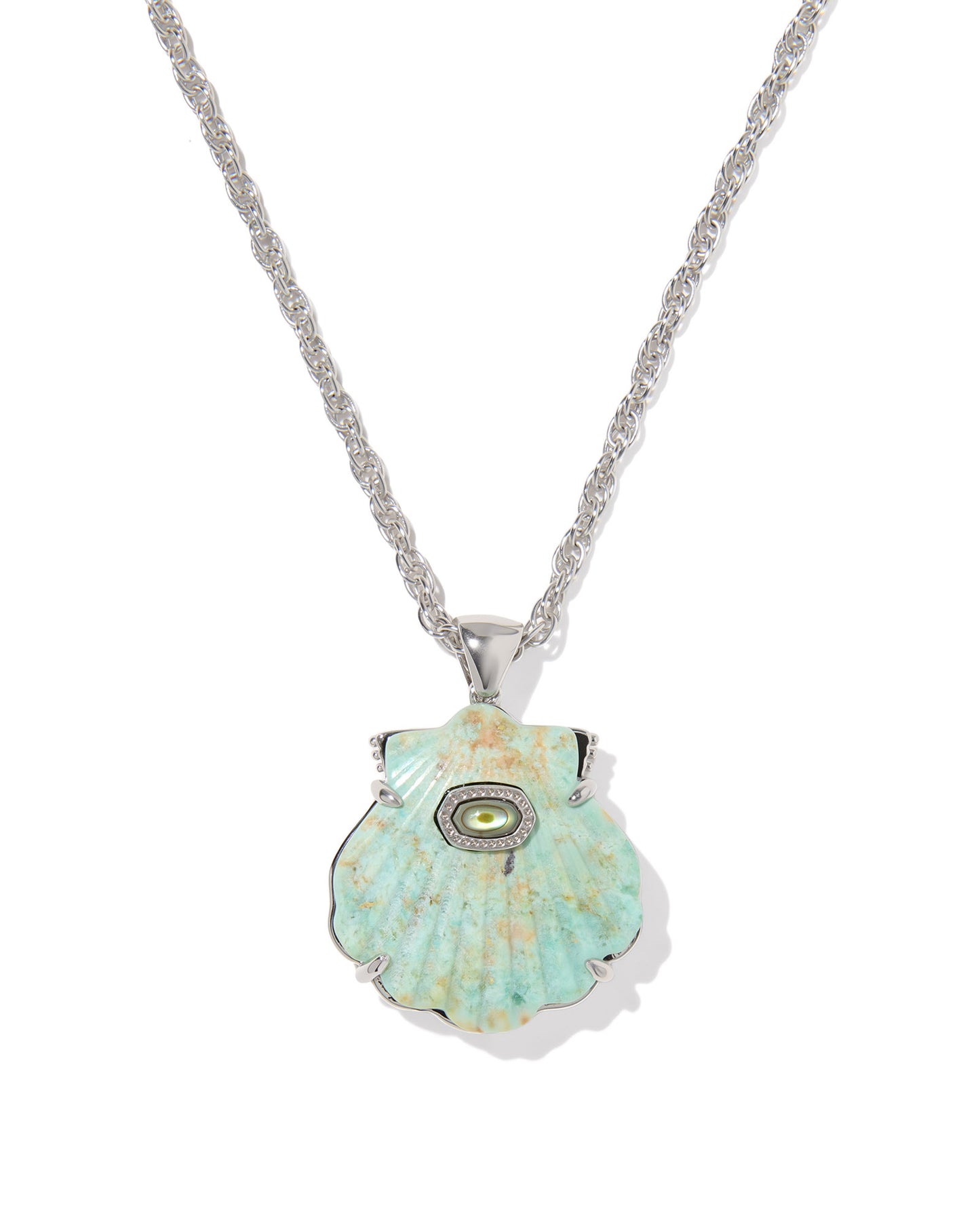 LUCIA SHELL SHORT PENDANT NECKLACE SILVER SEA GREEN CHRYSOCOLLA
