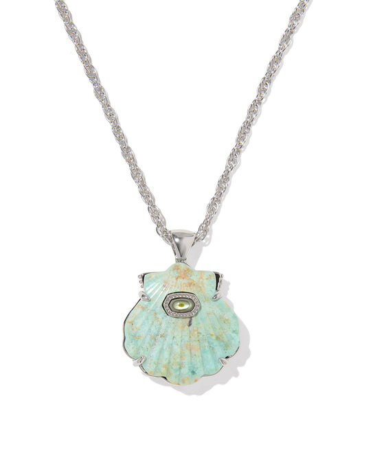 LUCIA SHELL SHORT PENDANT NECKLACE SILVER SEA GREEN CHRYSOCOLLA
