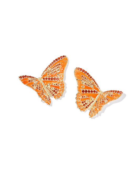 CAILEY ENAMEL BUTTERFLY STATEMENT EARRING GOLD ORANGE PINK MIX