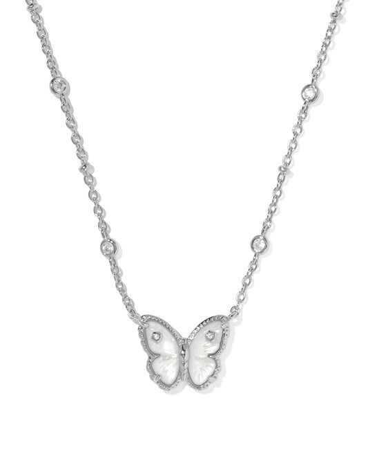 CAILEY BUTTERFLY PENDANT NECKLACE RHODIUM IVORY MOP