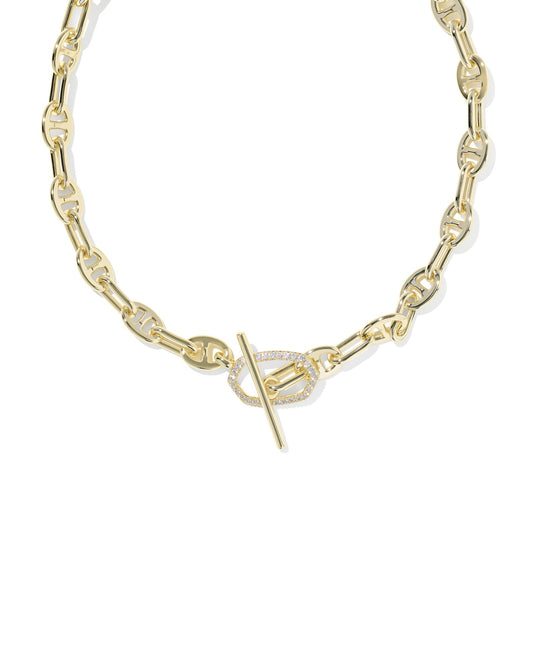 ELISA TOGGLE LINK AND CHAIN NECKLACE GOLD WHITE CZ
