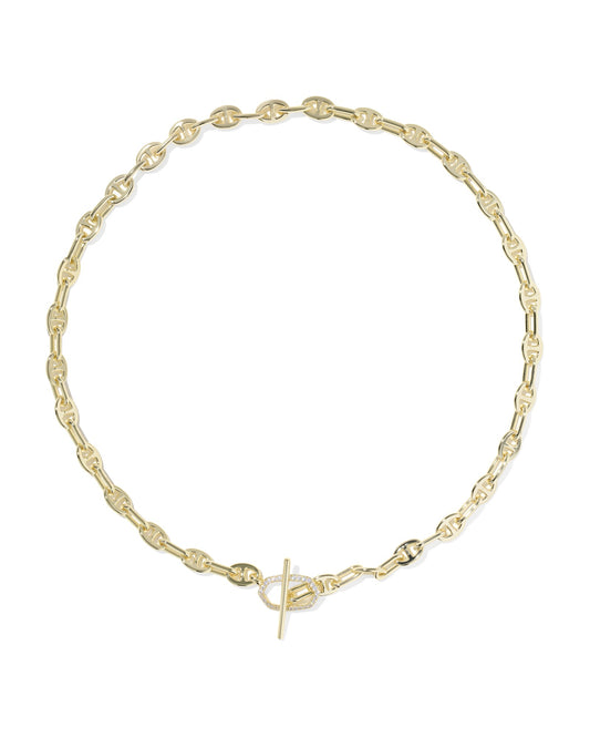 ELISA TOGGLE LINK AND CHAIN NECKLACE GOLD WHITE CZ